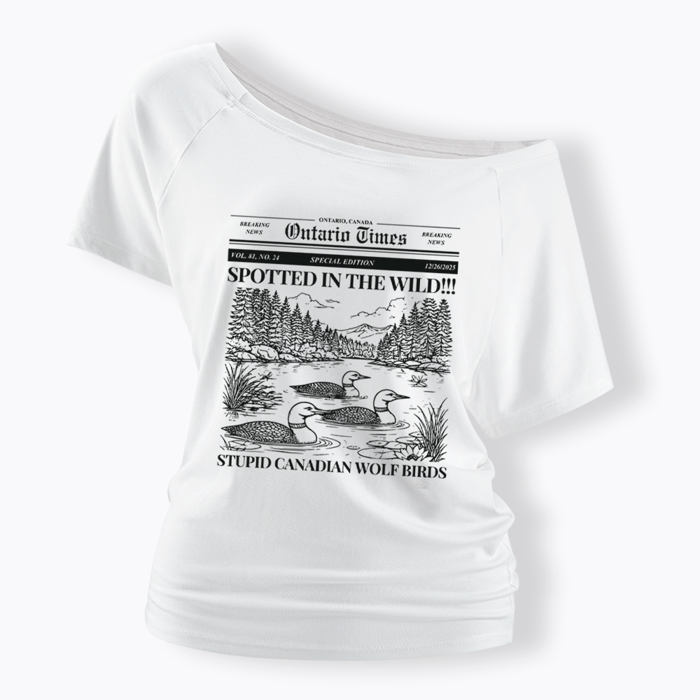 Stupid Canadian Wolf Bird Off Shoulder T-Shirt