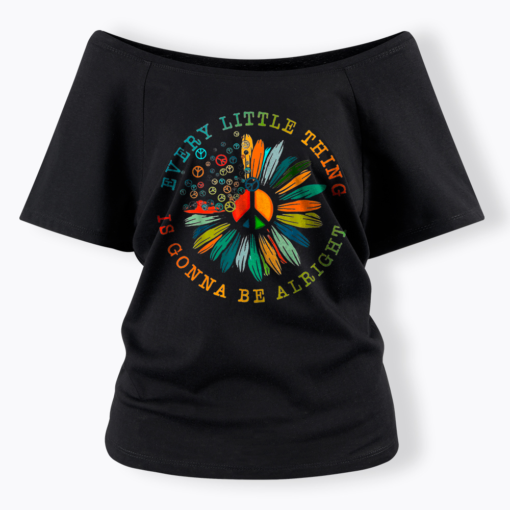 Peace Sign Hippie Daisy Off Shoulder T-Shirt