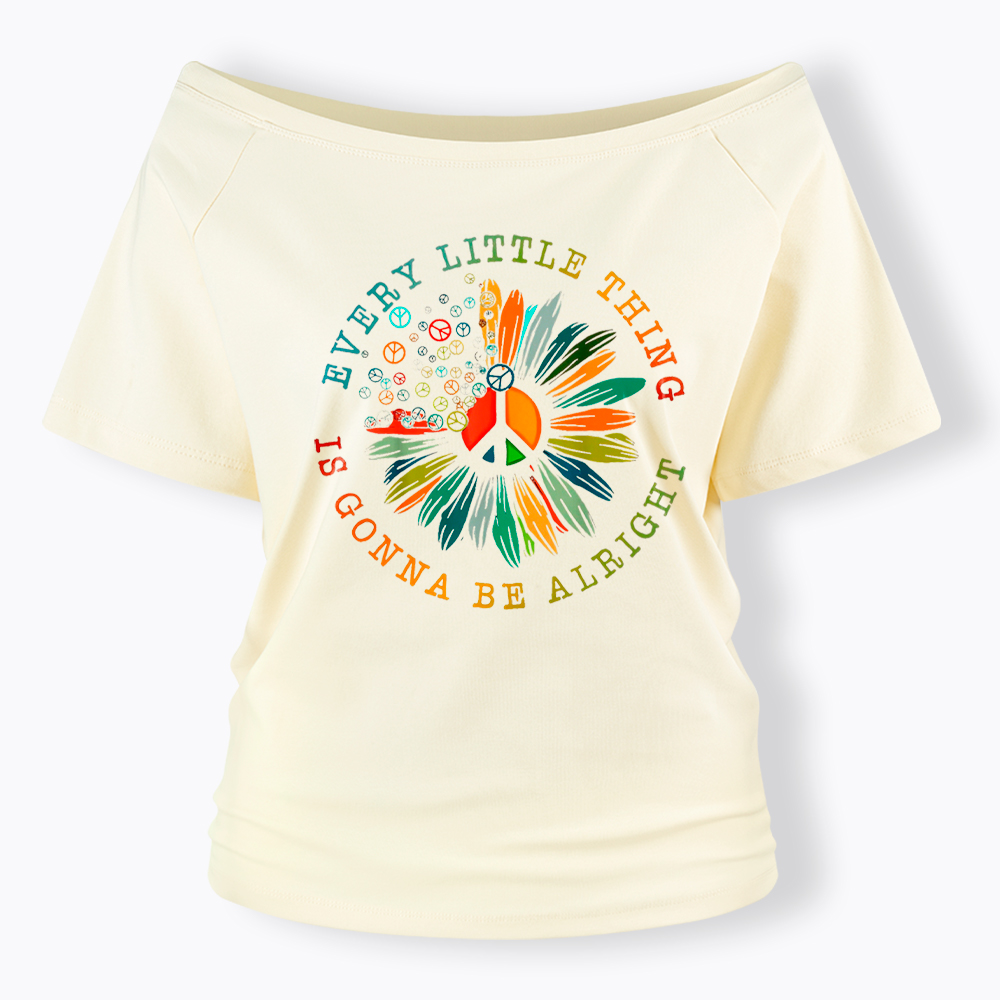 Peace Sign Hippie Daisy Off Shoulder T-Shirt