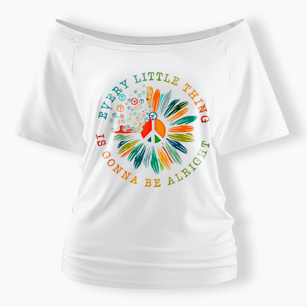 Peace Sign Hippie Daisy Off Shoulder T-Shirt
