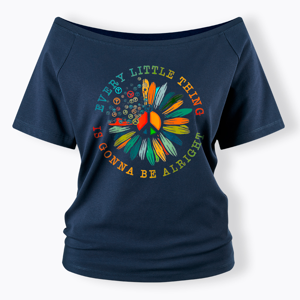 Peace Sign Hippie Daisy Off Shoulder T-Shirt