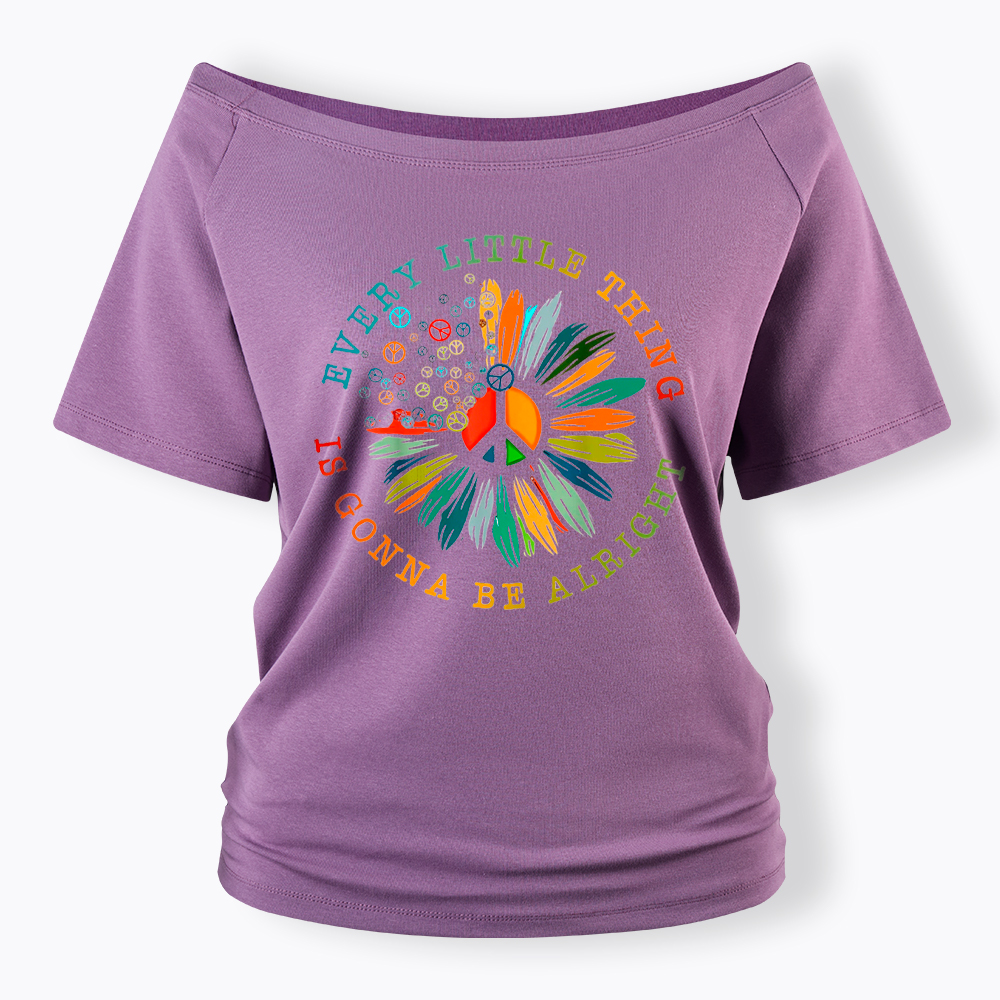 Peace Sign Hippie Daisy Off Shoulder T-Shirt