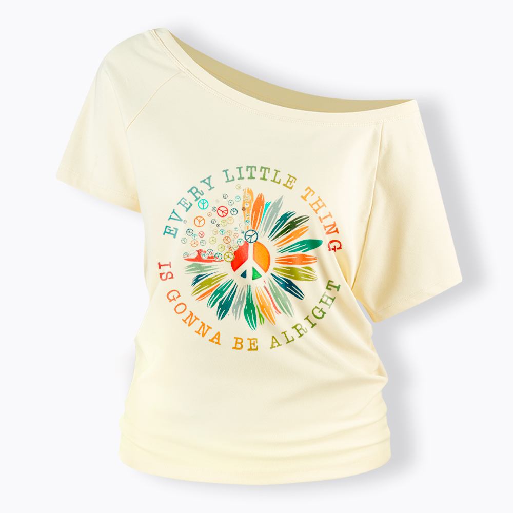Peace Sign Hippie Daisy Off Shoulder T-Shirt