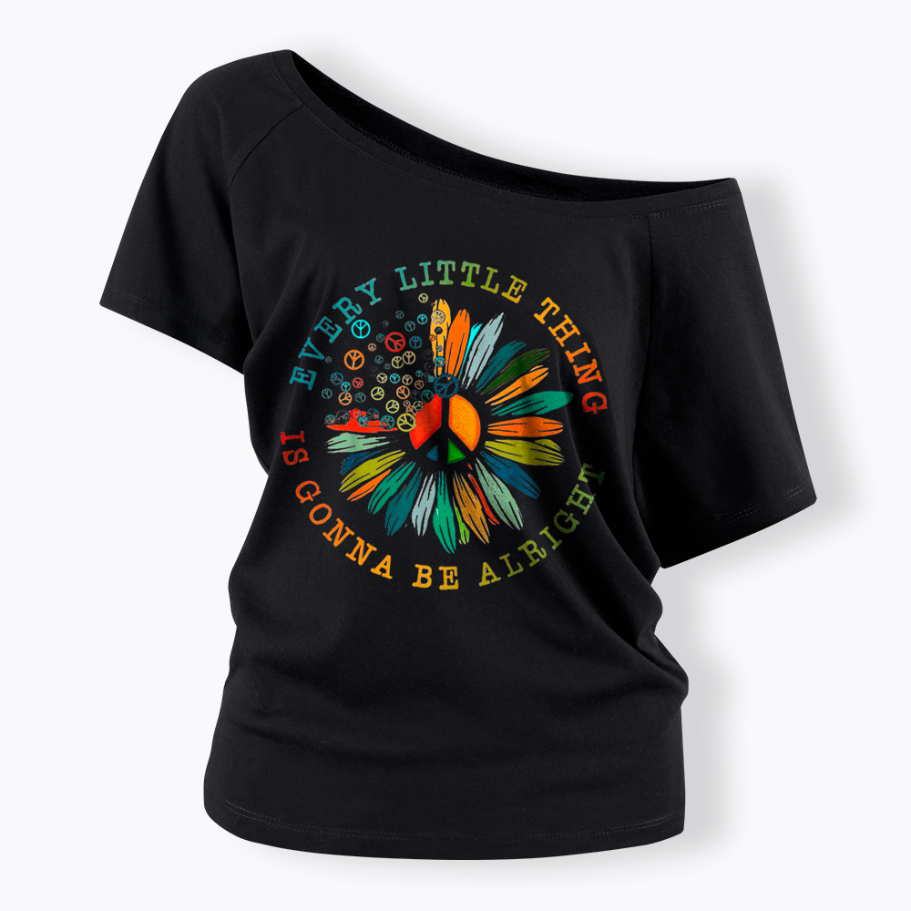 Peace Sign Hippie Daisy Off Shoulder T-Shirt