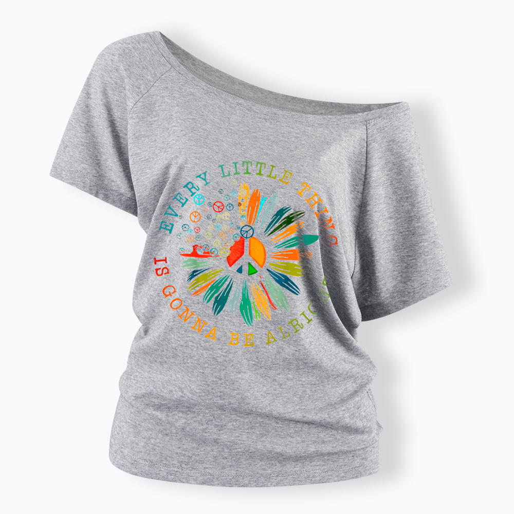 Peace Sign Hippie Daisy Off Shoulder T-Shirt