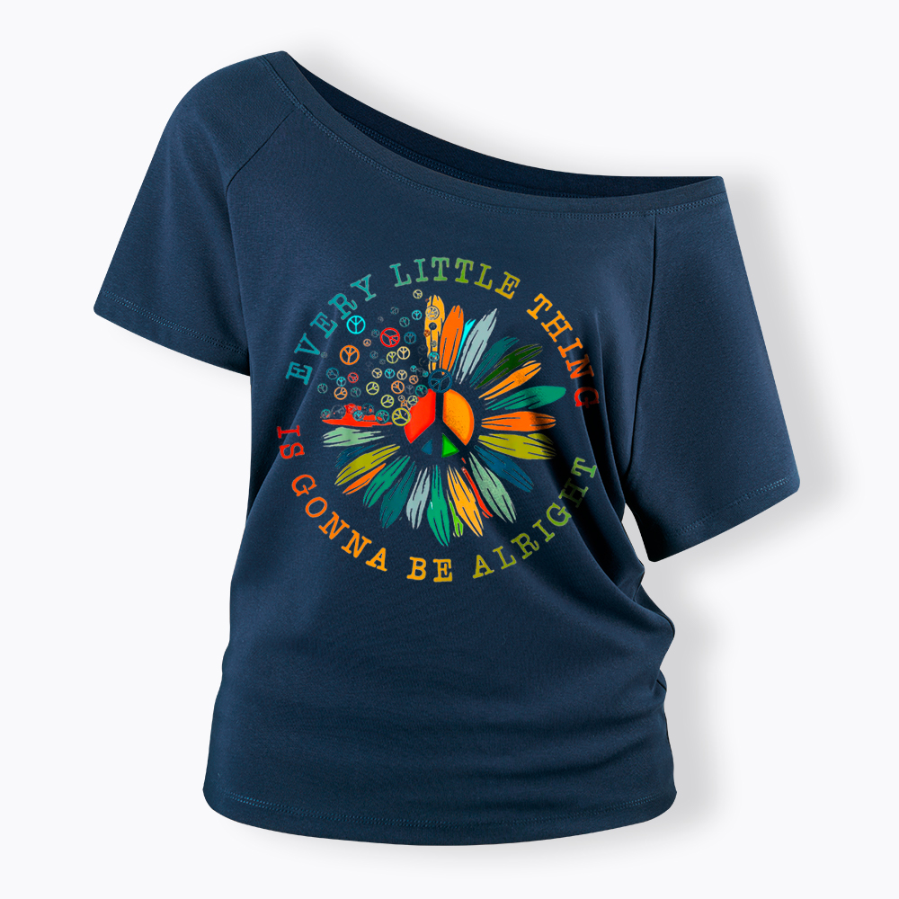 Peace Sign Hippie Daisy Off Shoulder T-Shirt