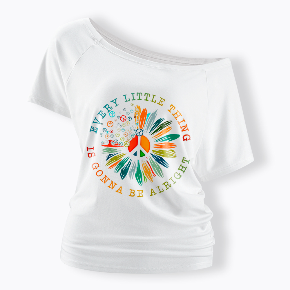 Peace Sign Hippie Daisy Off Shoulder T-Shirt