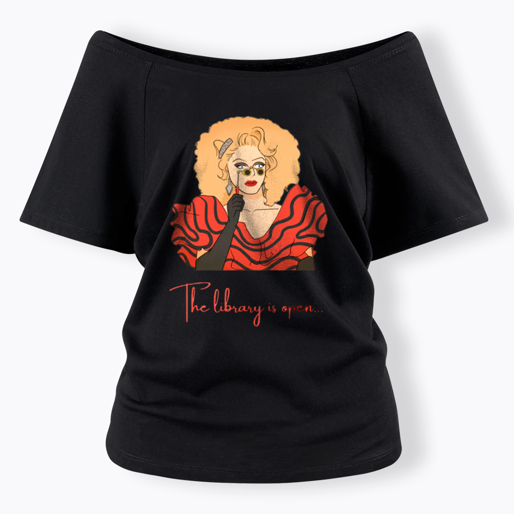 The Library Is Open Off Shoulder T-Shirt