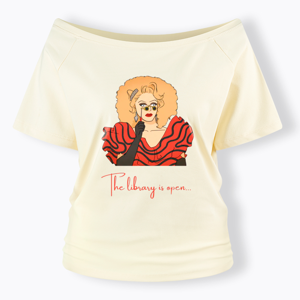 The Library Is Open Off Shoulder T-Shirt