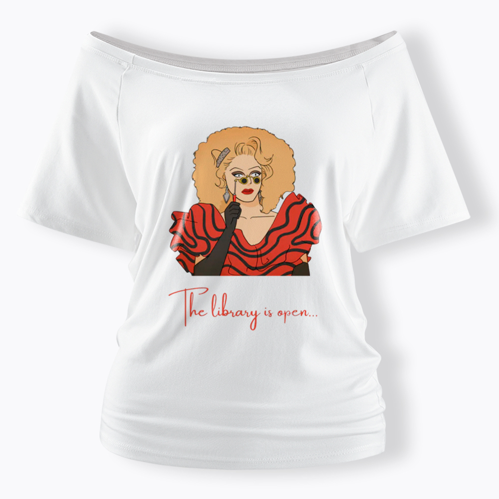 The Library Is Open Off Shoulder T-Shirt