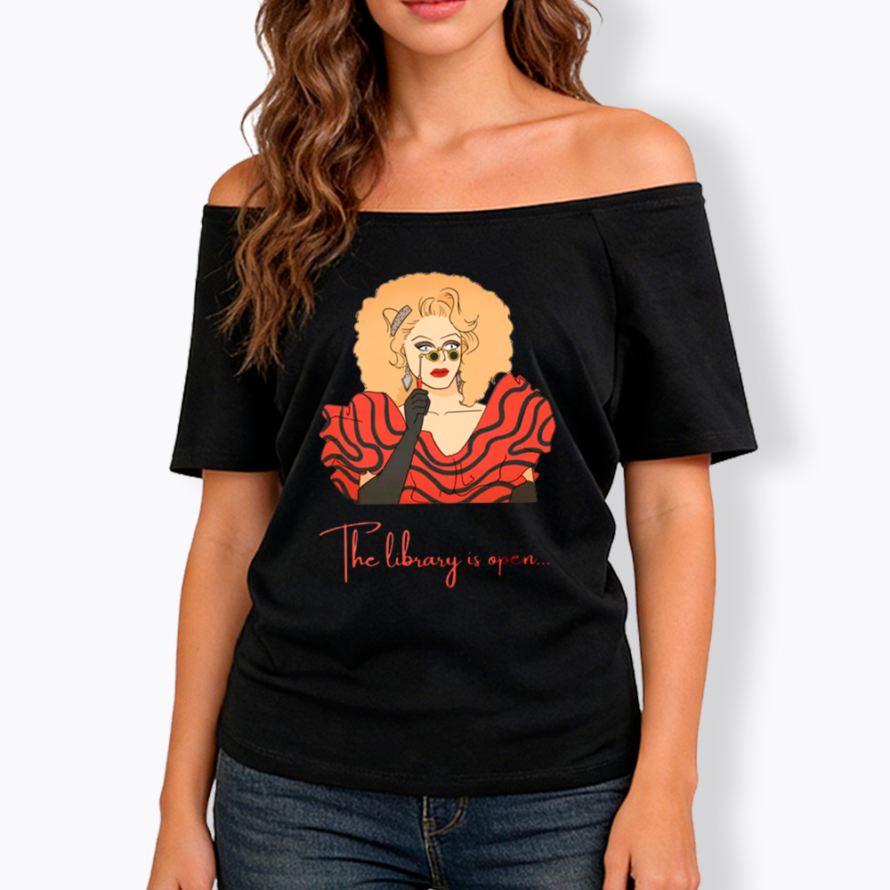 The Library Is Open Off Shoulder T-Shirt