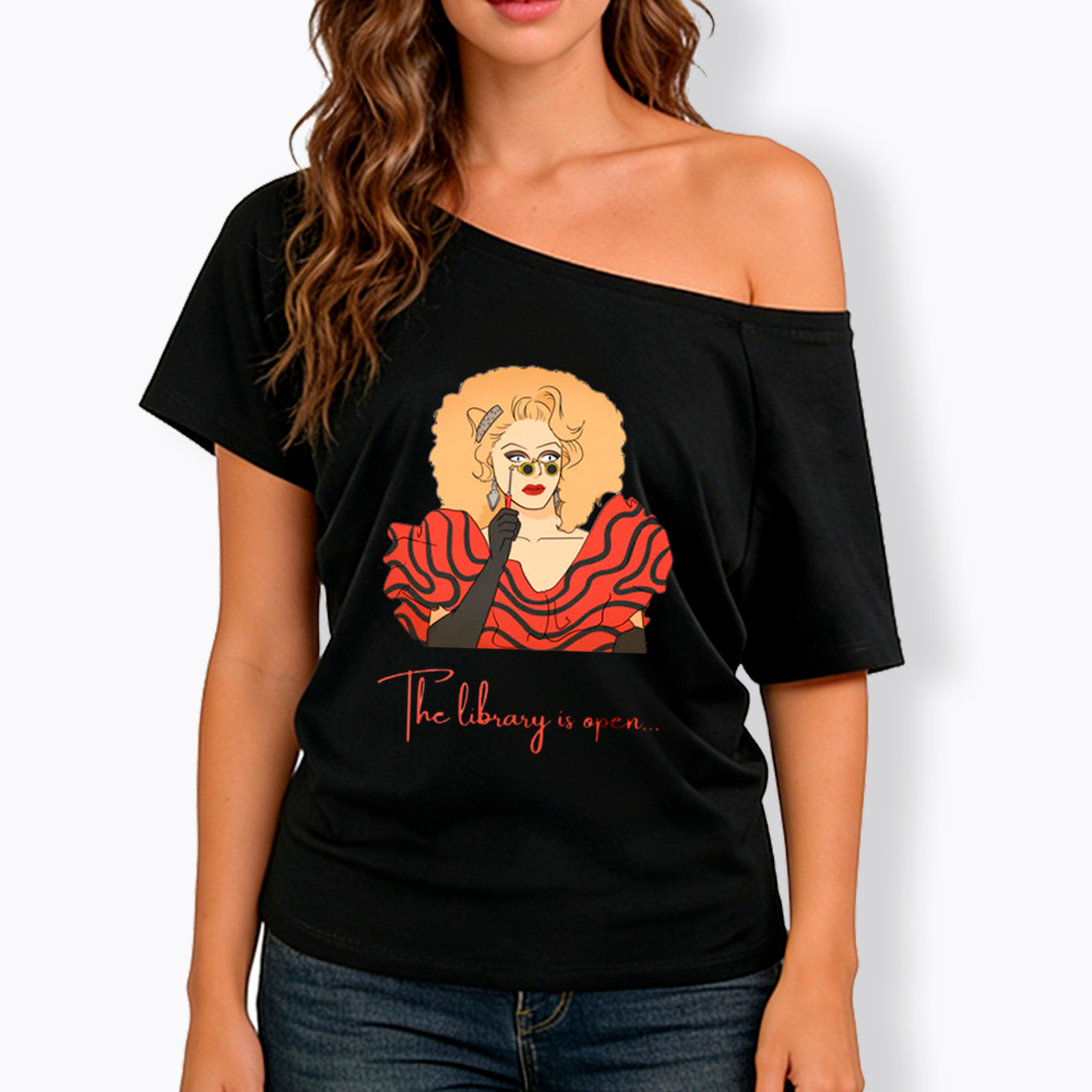 The Library Is Open Off Shoulder T-Shirt