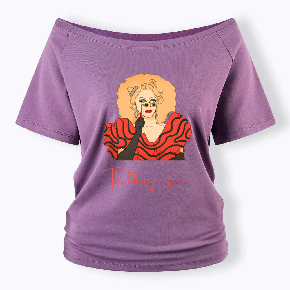The Library Is Open Off Shoulder T-Shirt