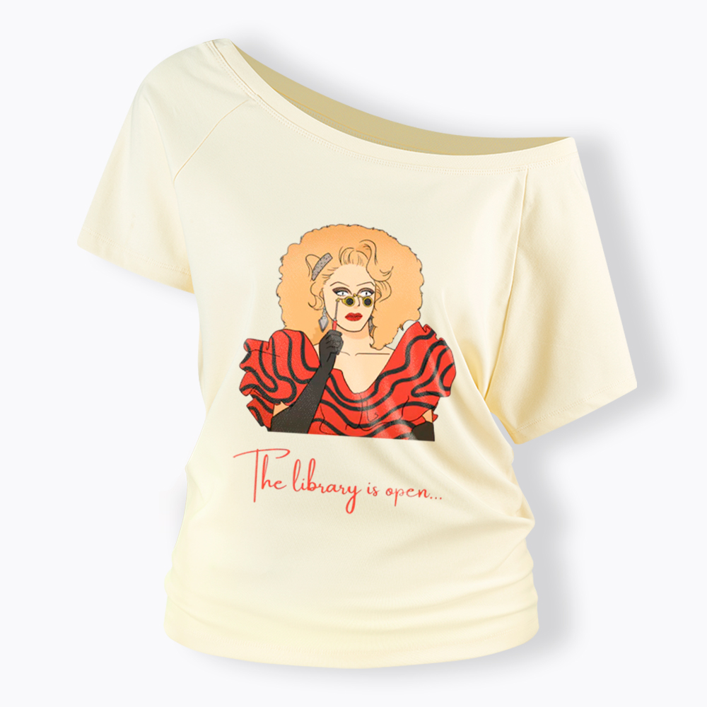 The Library Is Open Off Shoulder T-Shirt