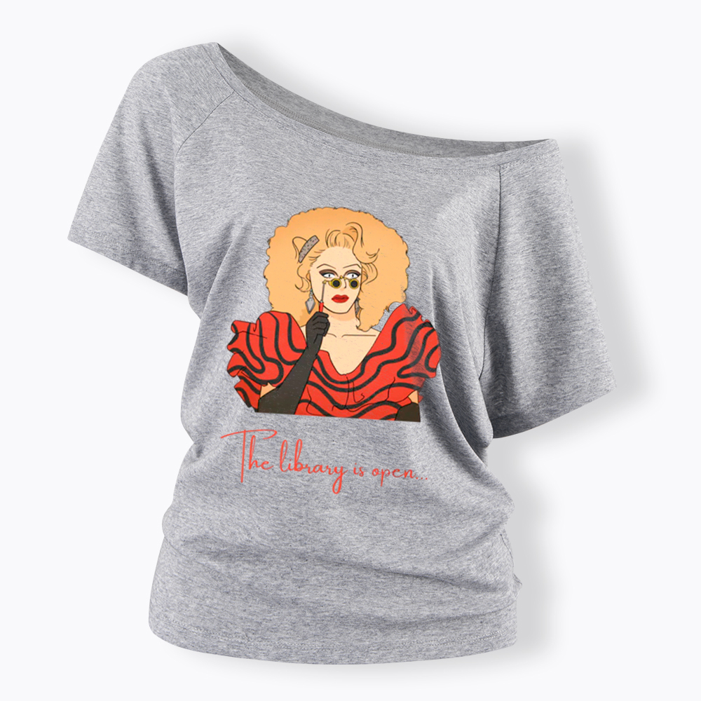 The Library Is Open Off Shoulder T-Shirt