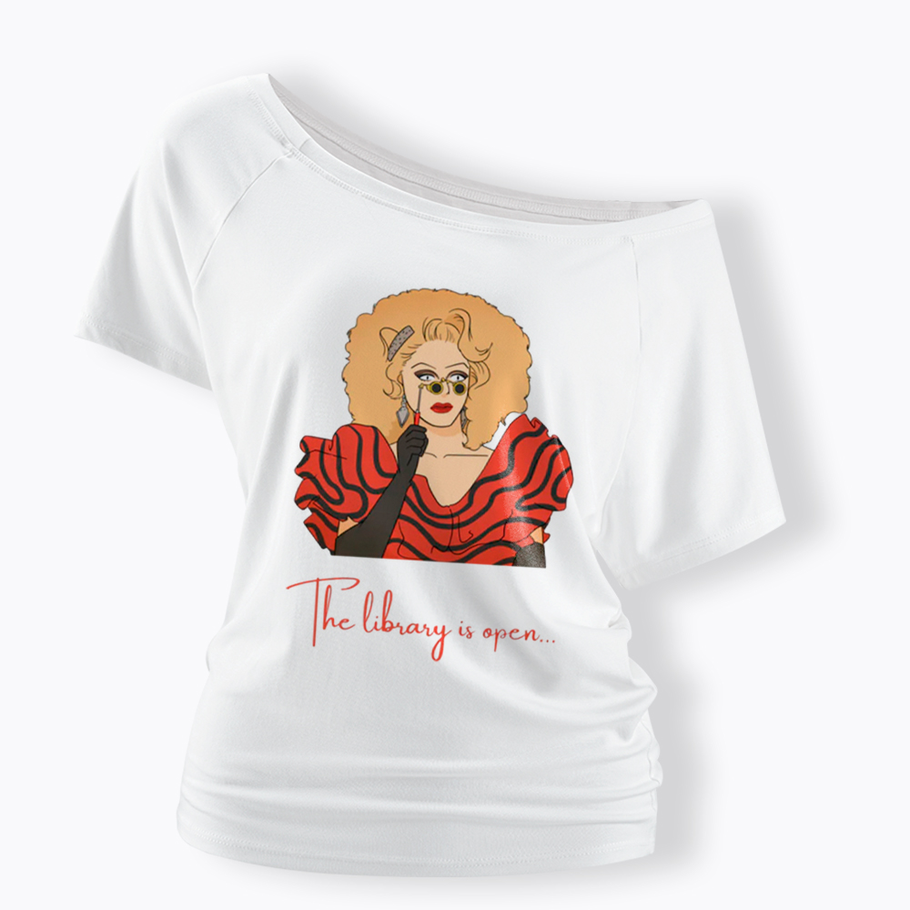 The Library Is Open Off Shoulder T-Shirt