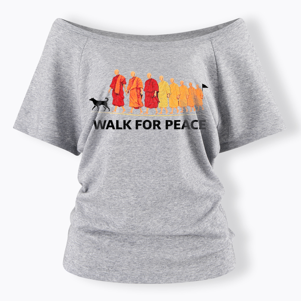 Walk For Peace Monks and Dog Off Shoulder T-Shirt