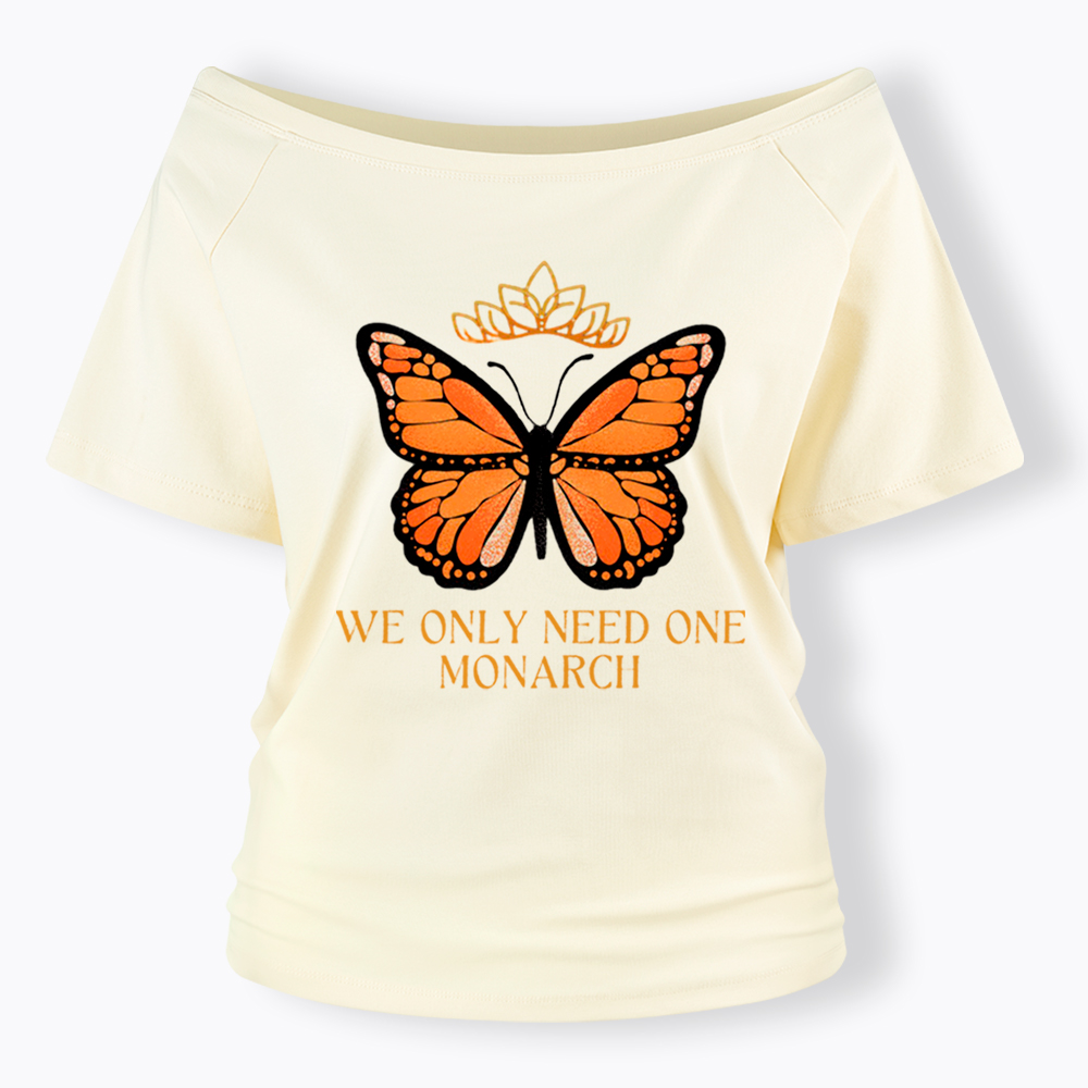 Monarch Butterfly No Kings Off Shoulder T-Shirt