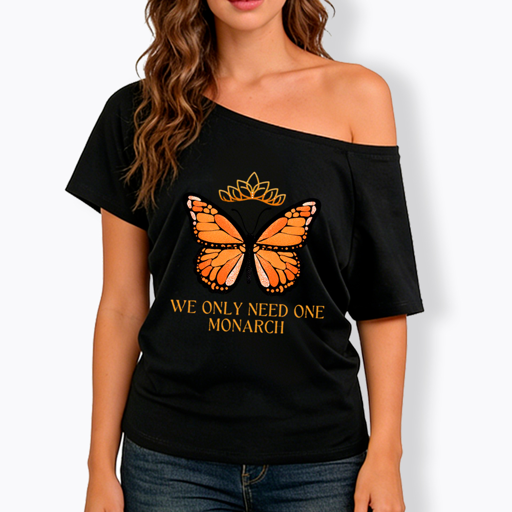 Monarch Butterfly No Kings Off Shoulder T-Shirt