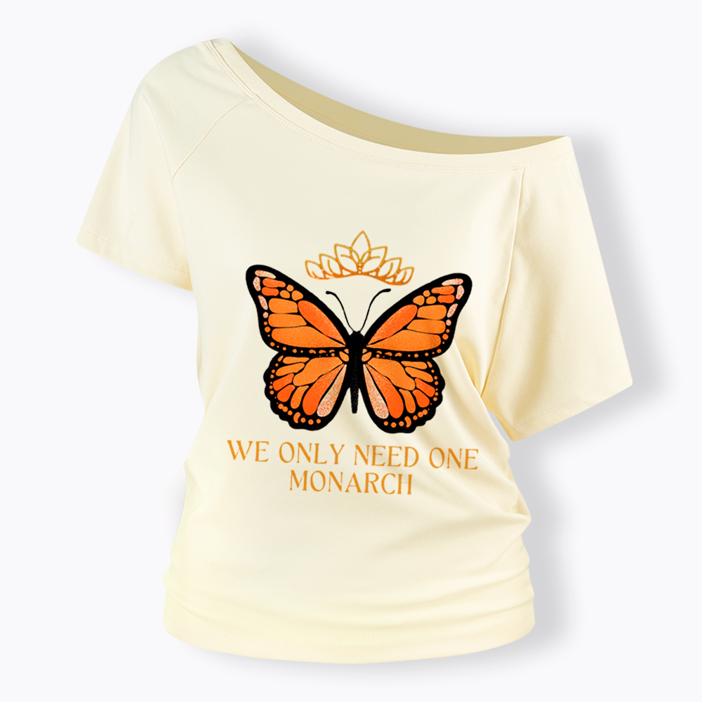 Monarch Butterfly No Kings Off Shoulder T-Shirt