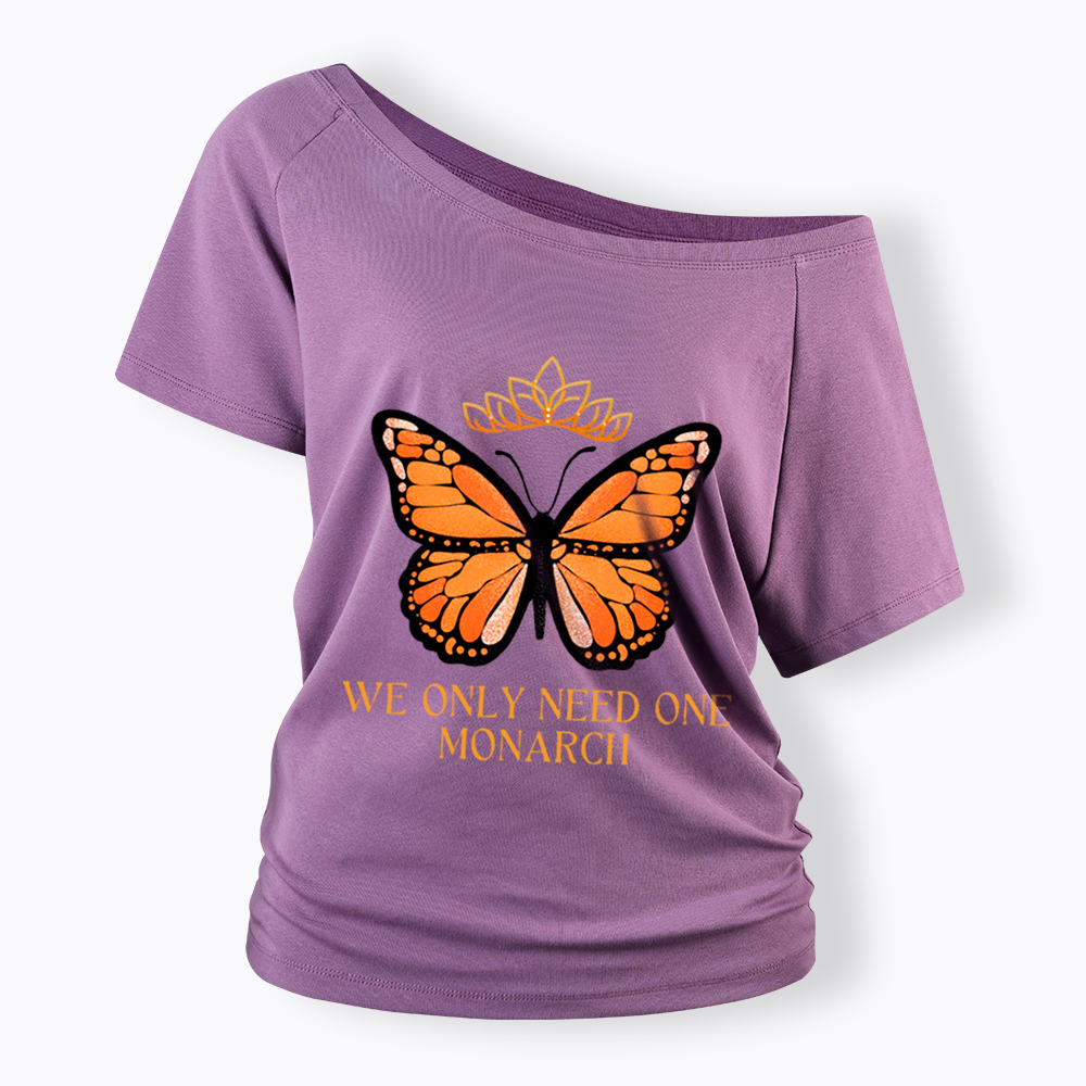 Monarch Butterfly No Kings Off Shoulder T-Shirt