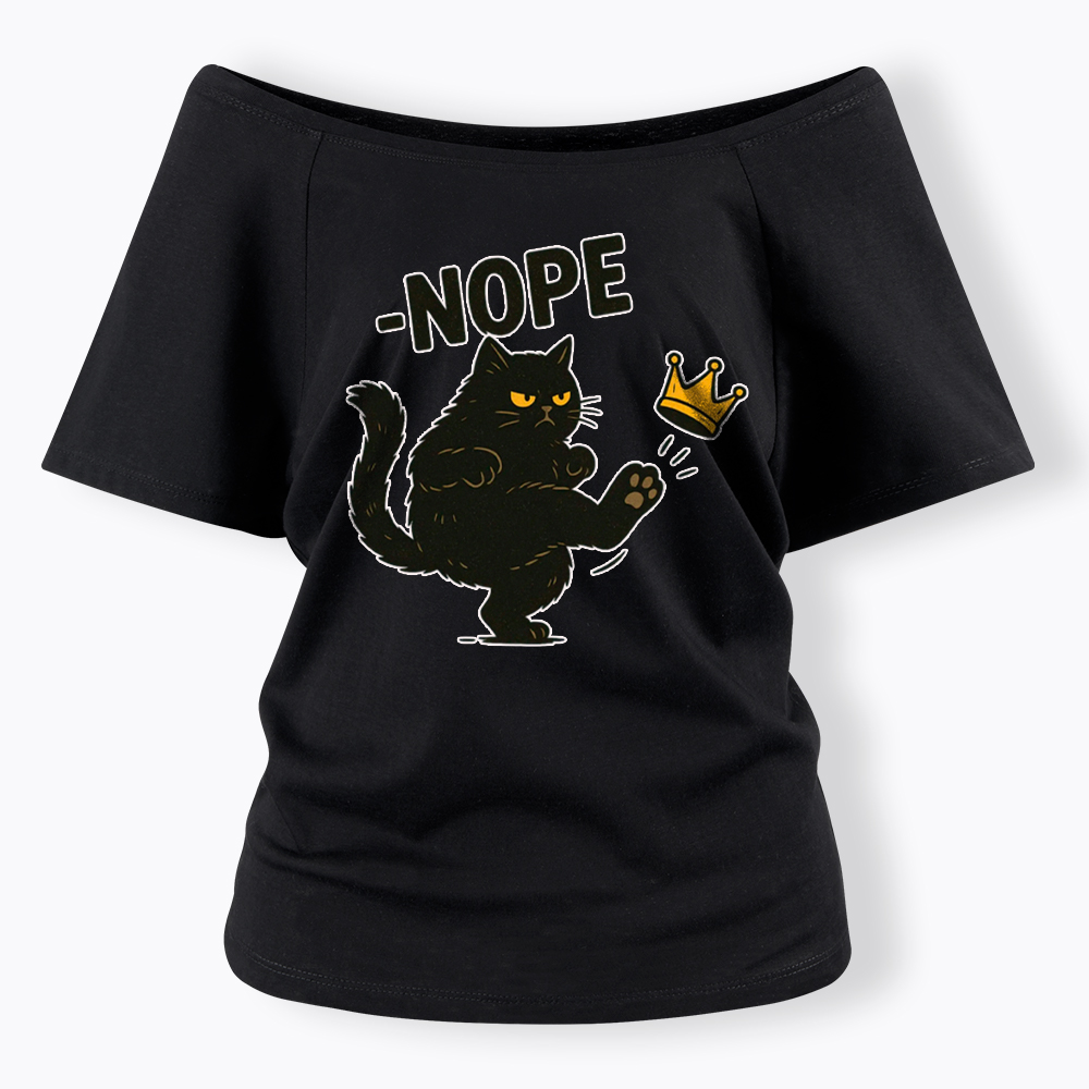 No Kings in America Black Cat Off Shoulder T-Shirt