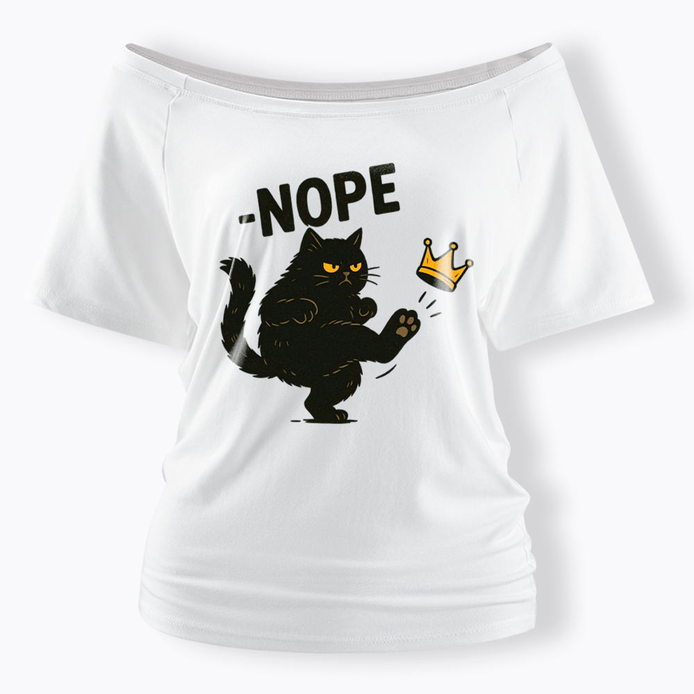 No Kings in America Black Cat Off Shoulder T-Shirt
