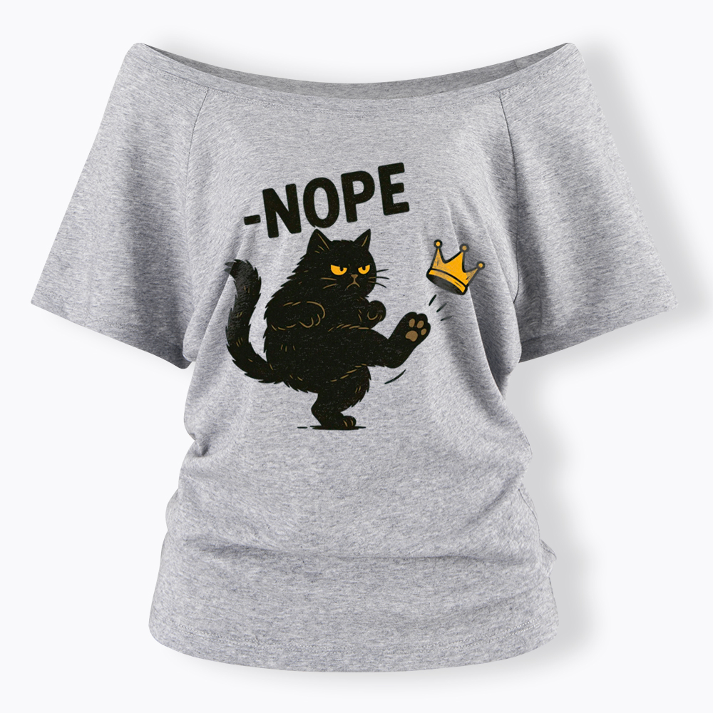 No Kings in America Black Cat Off Shoulder T-Shirt