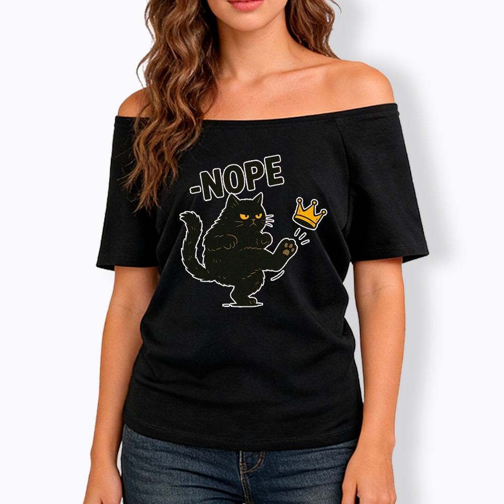 No Kings in America Black Cat Off Shoulder T-Shirt