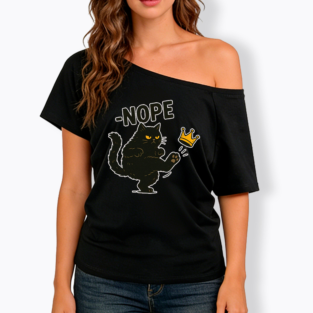 No Kings in America Black Cat Off Shoulder T-Shirt