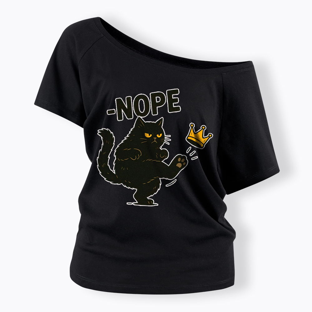 No Kings in America Black Cat Off Shoulder T-Shirt