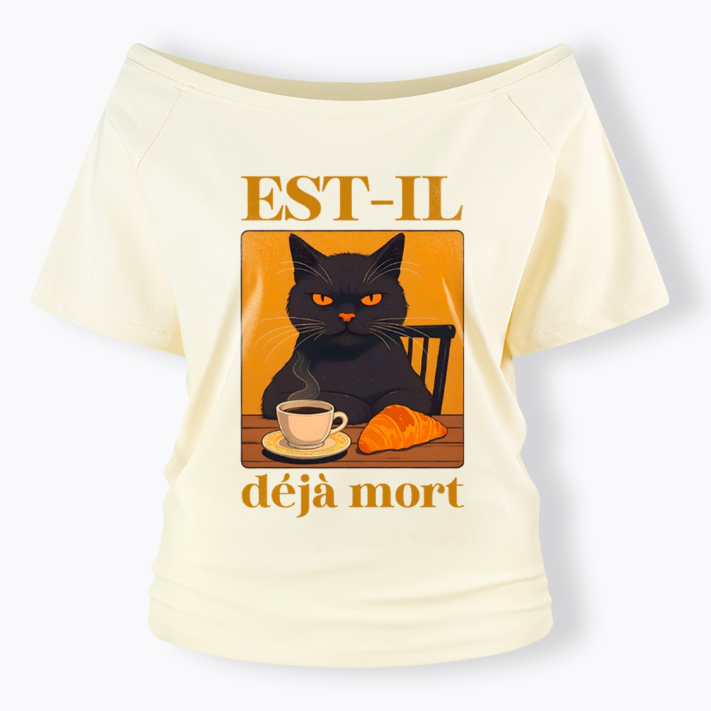 French Cat Off Shoulder T-Shirt