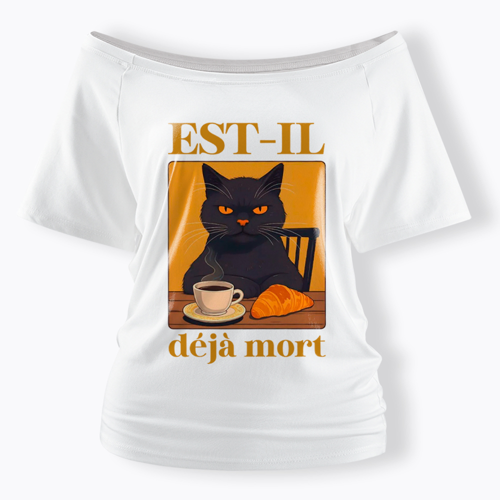 French Cat Off Shoulder T-Shirt