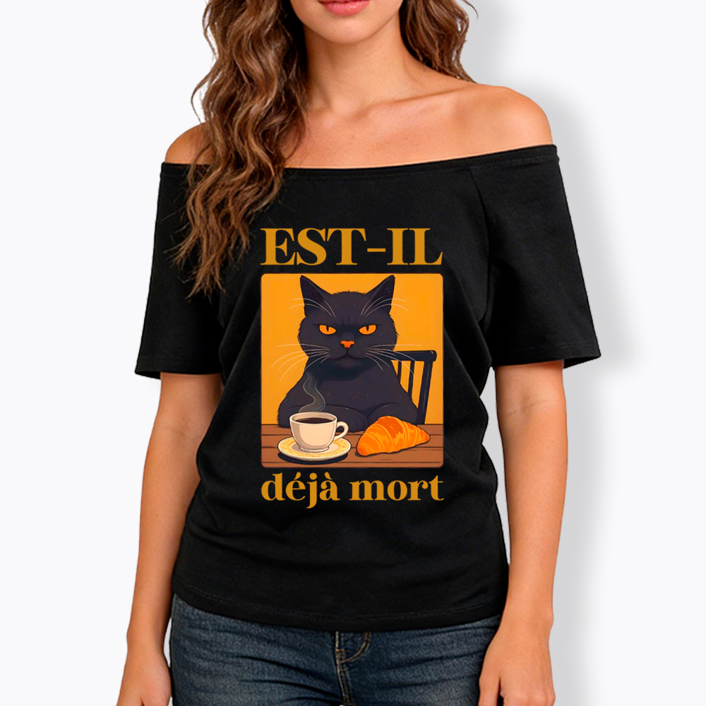 French Cat Off Shoulder T-Shirt