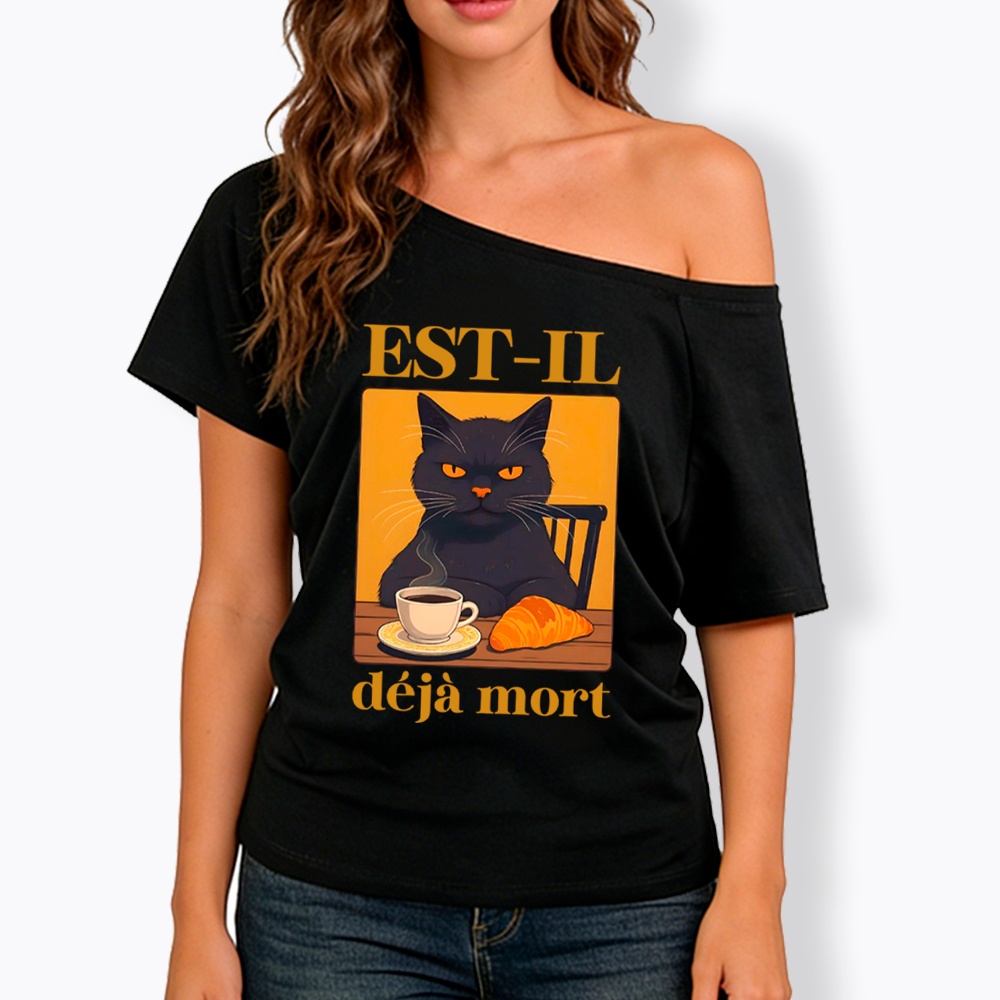 French Cat Off Shoulder T-Shirt