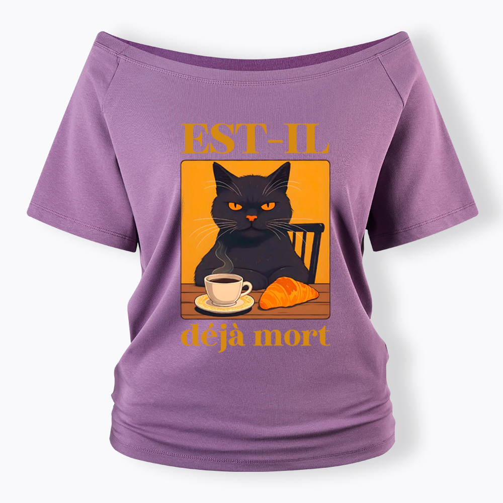 French Cat Off Shoulder T-Shirt