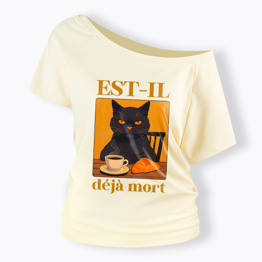 French Cat Off Shoulder T-Shirt