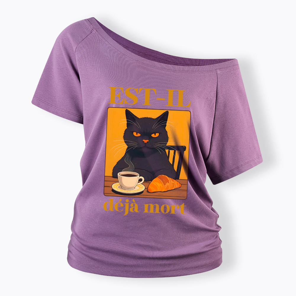 French Cat Off Shoulder T-Shirt