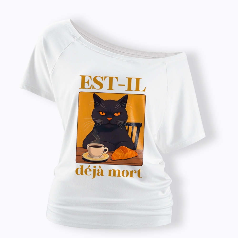 French Cat Off Shoulder T-Shirt