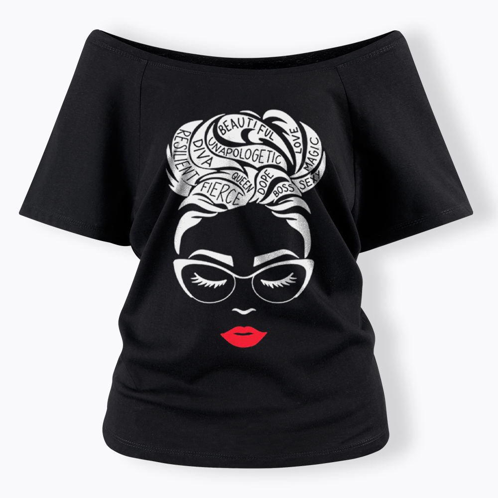 Black Queen Afro Woman Empowerment Off Shoulder T-Shirt