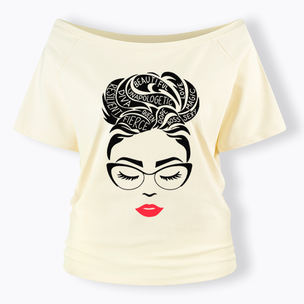 Black Queen Afro Woman Empowerment Off Shoulder T-Shirt