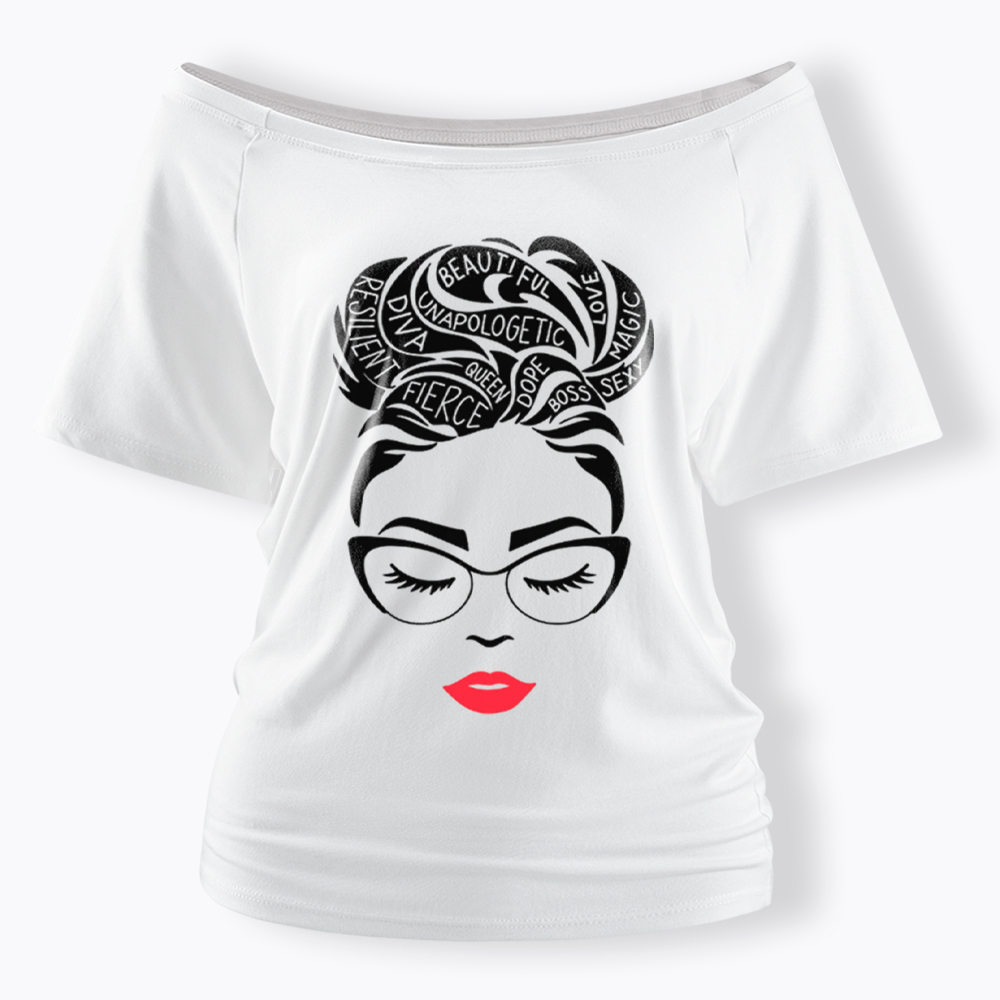 Black Queen Afro Woman Empowerment Off Shoulder T-Shirt