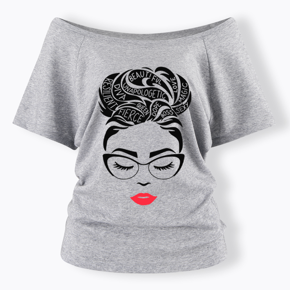 Black Queen Afro Woman Empowerment Off Shoulder T-Shirt