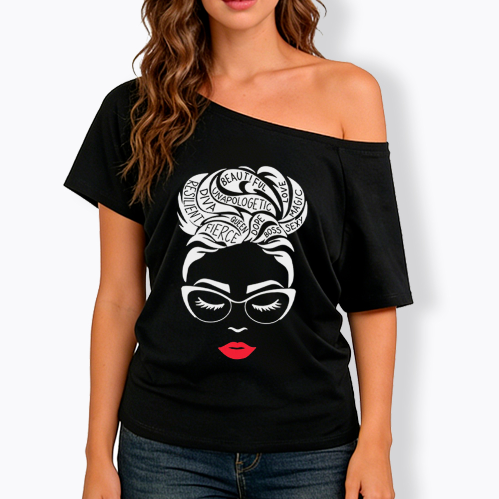 Black Queen Afro Woman Empowerment Off Shoulder T-Shirt