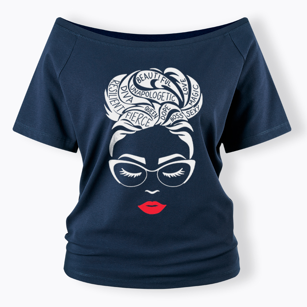 Black Queen Afro Woman Empowerment Off Shoulder T-Shirt