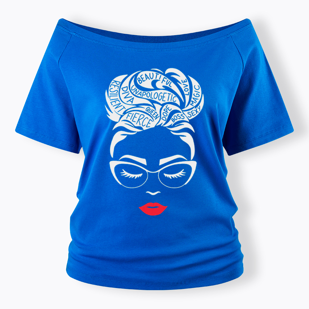 Black Queen Afro Woman Empowerment Off Shoulder T-Shirt