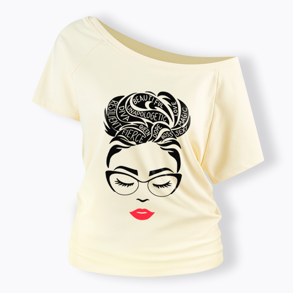 Black Queen Afro Woman Empowerment Off Shoulder T-Shirt