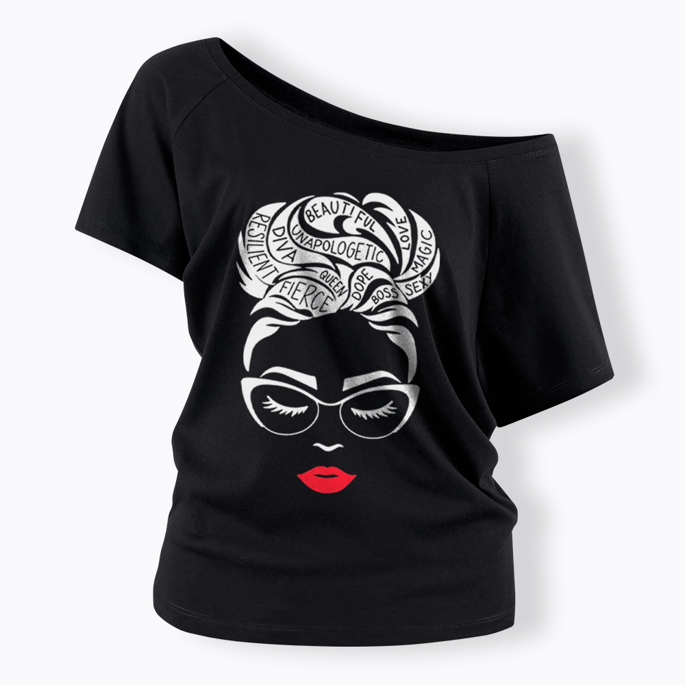 Black Queen Afro Woman Empowerment Off Shoulder T-Shirt