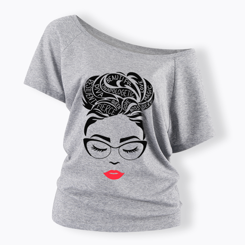 Black Queen Afro Woman Empowerment Off Shoulder T-Shirt