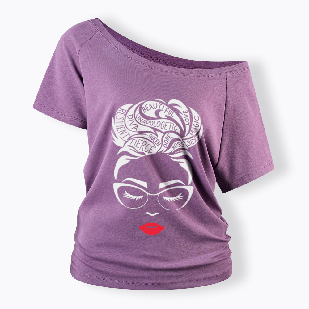 Black Queen Afro Woman Empowerment Off Shoulder T-Shirt